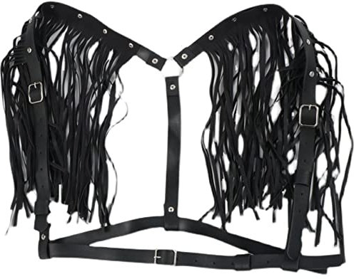 GALSOR Leder Harness Frauen Brustgeschirr Personalisierte Retro Lange Quaste Schwarz PU Leder Zurück Gürtel Gürtel Tanz Nachtclub DJ Performance Gürtel Mode Harness, schwarz, One size