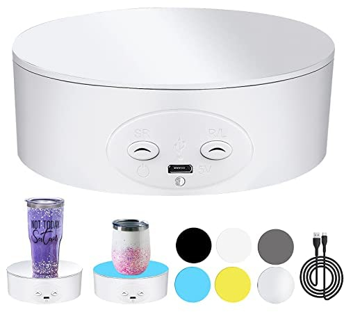 Jdeijfev Cup Turner Rotating Display Stand for Tumblers, 360 Degree Automatic Mute Spin Turntable for Photography Display