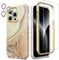 SHEDEER 4-in-1 iPhone 15 Pro Case with Screen Protector + Bumper & Camera Protector | Military-Grade Shockproof 360° Protection, 15 Pro Case Glossy Fade-Resistant Pattern Design (Beige)
