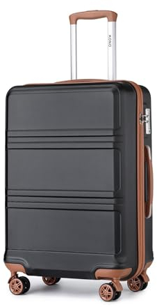 KONO Koffer Handgepäck Trolley 55cm Leicht Hartschalenkoffer Reisekoffer mit 4 Rollen und TSA Schloss, 55x40x22cm, 39Liter, Zwillingsrollen Rollkoffer, ABS Hartschale (Schwarz/Braun, M)
