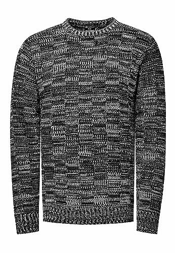 Rusty Neal Herren Pullover Schwerer Grobstrickpullover mit Rundhals-Ausschnitt im Streetwear Kontrast Block-Design S - 3XL 438, Farbe:Schwarz, Größe S-3XL:XL