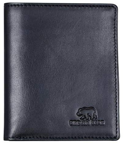 BROWN BEAR Geldbörse klein Leder Schwarz RFID-Schutz mit Münzfach - Echtleder Portemonnaie extra flach für Herren & Damen - Mini Geldbeutel für mindestens 8 Karten - BB Slim Wallet SLCP 8005 BK