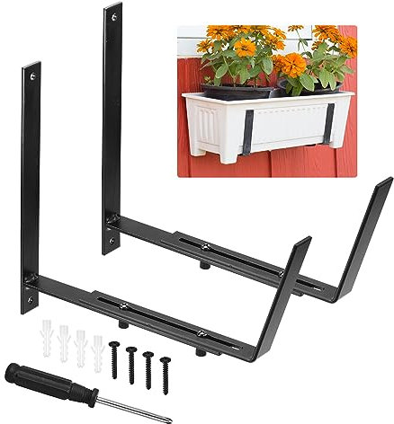 QUARKZMAN Einstellbar Fenster Planter Box Klammern Universal Fenster Box Halter Eisen Blume Box Wand Montage Haken für Balkon Zäune Veranda und Garten (2Stk)