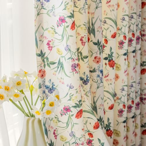 SUOUO Chenille-Vorhänge mit Wildblumen-Blumenmuster, 213 cm, 2 Paneele mit