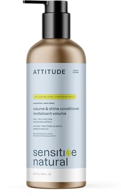ATTITUDE Extra Gentle Volumizing Conditioner for Sensitive Skin, Enriched with Oats, Dermatologically Tested, Vegan, Unscented, Aluminum Bottle, 473 mL