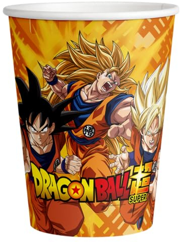 ALMACENESADAN, 5039 Lot de 8 gobelets en carton pour fêtes et anniversaires sous licence Dragon Ball Capacité 220 ml Lot de 8 gobelets Dragon Ball