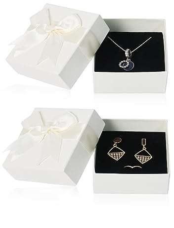 Nideen 2 Stück Schmuck Geschenkbox, 7.5× 7.5× 3.5 cm Geschenkbox Klein mit Deckel für Schmuck, Ohrring, Halsketten Geschenkbox für Frauen(Weiß)