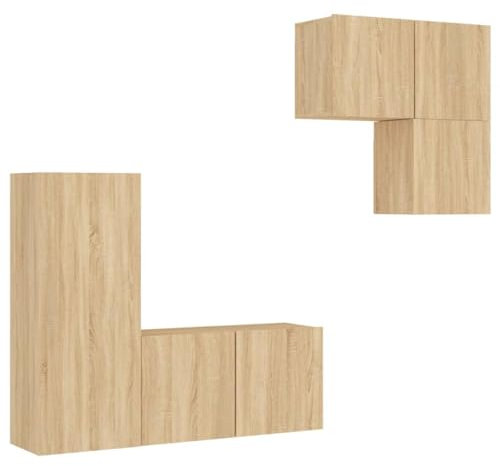 vidaXL Wohnwand 4-TLG., Schrankwand mit viel Stauraum, Wandmontage Anbauwand Fernsehschrank, Wohnzimmer Set Schrank Wandschrank, Sonoma-Eiche Holzwerkstoff