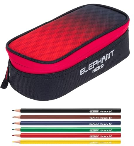 Elephant Mäppchen Mädchen Etui Federtasche Mäppchenbox groß Pennal Schülermäppchen Pencil case Box Large 12800 + 6 Stifte (Red Cube 12866)