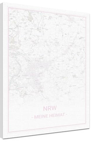 LANA KK - Stilvolle, regionale Karte NRW Leinwandbild, deutsch beschriftet - Koordinaten Straßenkarte Stadtplan als Wandbild Landkarte XXL geometrisch, weiß, (White, 40 x 60 cm)