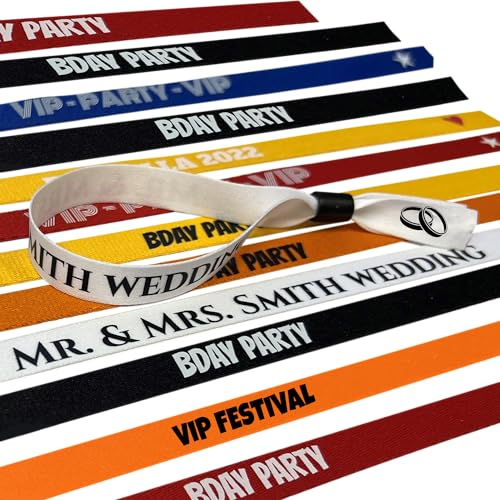 20 Personalisierte Festival Armbänder Stoff, Party Einlassbänder Bedruckt, Bändchen Eintritt für Events und Feste, Party Armbänder 350 x 15 mm