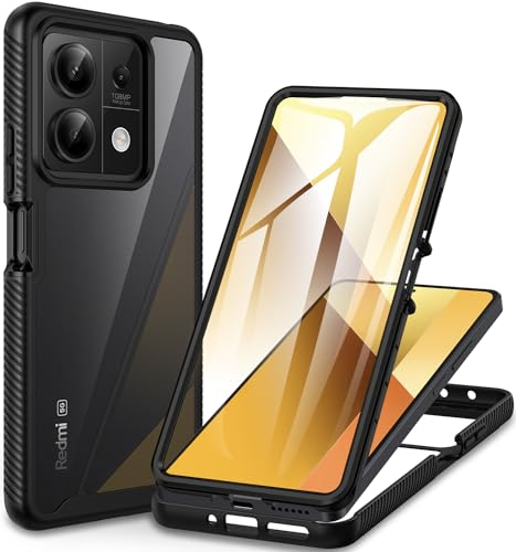 CENHUFO Coque Xiaomi Redmi Note 13 5G, Antichoc Housse avec Protection d'écran, 360 Degrés Protégé Téléphone Etui Double Face Case Transparent Portable Intégrale Coque pour Redmi Note 13 5G - Noir