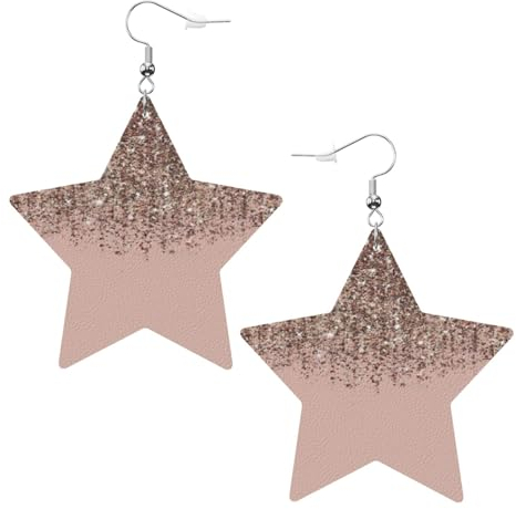 Blush Pink Rose Gold Prints Leder Stern Ohrringe Anhänger Stilvoll und schön Leicht Baumeln für Frauen Mädchen, Einheitsgröße, Leder