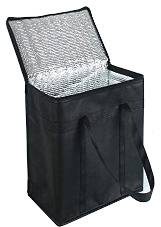 Thermally Insulated Shopping Bags Insulated Food Delivery Bags Black Cool Bags Keep Food Warm Or Cool Insulated Reusable Shopping Bag Grocery Shopping Bag Collapsible And Foldable (2 x Small Bags)