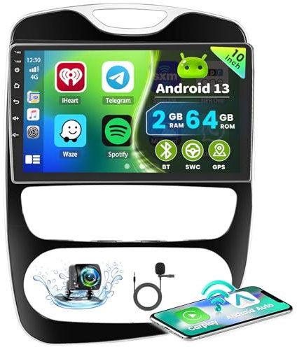 Hikity 2+64GB Android 15 Autoradio per Renault S.A CLIO 2013-2018 Radio Senza Fili Carplay Android Auto Bluetooth 10,1 Schermo Auto Radio con Telecamera GPS HiFi WiFi FM RDS
