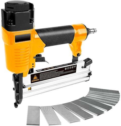 Avilia Pistola Sparachiodi Pneumatica con Accessori - Graffettatrice per Legno e Mobili, per Chiodi 15-50mm, Graffette 16-40mm, Pressione Regolabile - Graffette non incluse