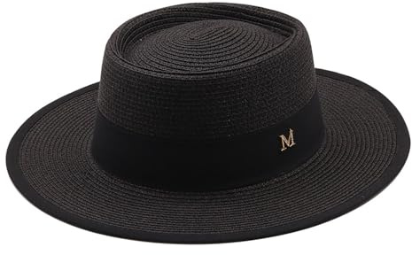 Générique Chapeau de Plage pour Femme Chapeau de Paille à Larges Bords Chapeau de Canotier en Paille Panama Chapeau de Soleil d'été Anti-UV Pliable
