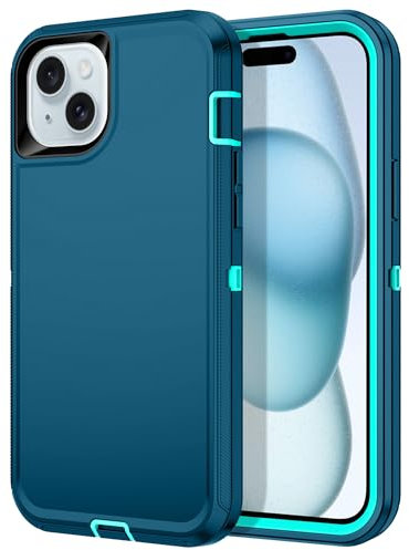 Petocase for iPhone 15 Plus Case Shockproof Dust/Drop Proof 3-Layer Full Body Protection [Without Screen Protector] Rugged Heavy Duty Cover Case for Apple iPhone 15 Plus 6.7 2023,Turquoise