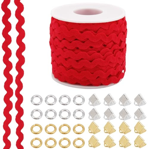 GORGECRAFT 25 m RIC Rac Wave Näh Und Biegefransenbesatz 5–8.5mm Band Mit 32 Bügelband Crimpenden In 2 Farben Und 64 Biegeringen In 2 Farben Für Heimwerker Näharbeiten Basteln Kleidung Schamottestein