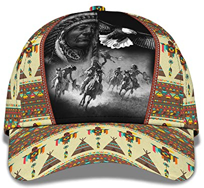 Baseball Cap Indianer-Ethnie Und Indianermuster Im 3D-Druck Baseballmütze Freizeit Sonnenblende Mütze Casual Baseballkappe Für Herren, Damen, Golf