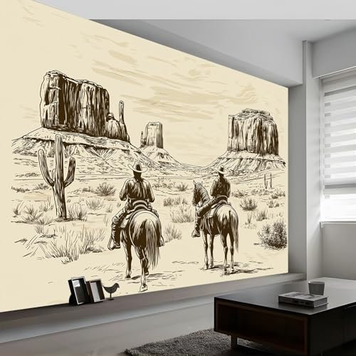 Papier Peint Panoramique Style Vintage, 3D Peinte Désert de Style Rétro Intissé Murale, 250 x 175 cm (L x H) Photo Murale pour Salon Chambre d'enfants Restaurant Décoration Murale