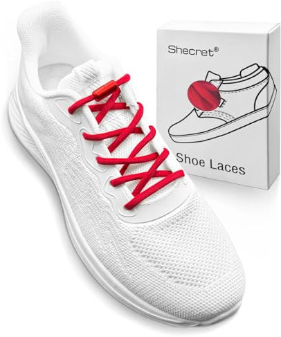 Shecret 2 Pares Cordones Elásticos sin Nudo, Cordones Elásticos Zapatillas Deporte con Hebilla Metal, Cordones Universales para Niños y Adultos, No es Necesario Atar Cordones(Rojo)