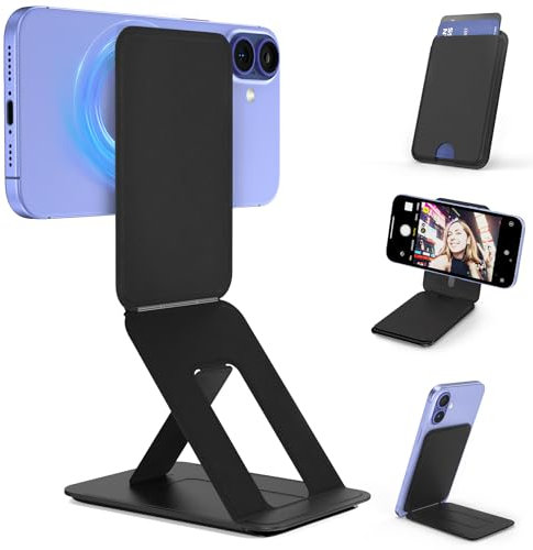 LDSXAY Phone Tripod Wallet for MagSafe, Magnetic Phone Stand, Adjustable Phone Wallet Compatible with iPhone 12-16 Series & MagSafe Cases, Invisible Selfie Stick Tripod, Travel Essential (Black)
