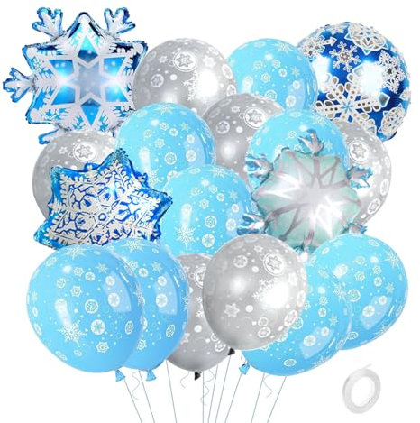ParPix Schneeflocken Ballons Frozen Geburtstagsdeko,16 Stk Schneeflocken Luftballon,Weihnachten Deko Schnee Folienballon Frozen,Luftballon Schneeflocke,Snowflake Luftballons Frozen Winter Dekorationen