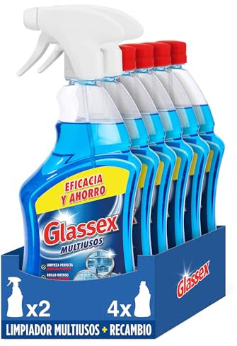 GLASSEX Limipiador Multiusos Azul. Pack 2 Pistolas de 750ml + 4 recambios de 750ml
