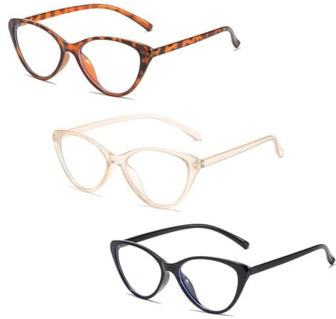 3 Pieces Blue Light Blocking Glasses - Clear Fashion Cat Eye Screen Glasses for Computer, Reading, Anti Glare, Migraine Relief - Blue Light Filter for Women Men
