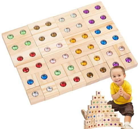 Holzbausteine - Stapelspielzeug Regenbogen Stapelspielzeug Set Stapelwürfel Acryl Edelsteine Blöcke | Holzbausteine Set Stapelturm Regenbogen Stapelturm Stapelturm