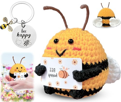ZOUZHEQIAO Positive Biene Gehäkelt Pocket Hug Biene Geschenk mit Bee Schlüsselanhänger Positive Energie Biene Strickwolle Bee Emotional Support Biene Glücksbringer für Geburtstag, Freunde, Deko