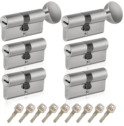 SEPOX® Keyed Alike Euro Cylinder 60mm 30/30 4 Double 2 Thumb Turn Cylinders | For UPVC, Keyed Alike Set, One Key Fits All&Most Applications, for Home, Apartment & Office Doors, Easy to Use, Nickel Finish