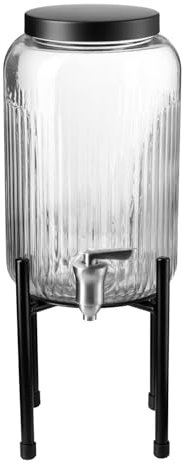 APS 10452 Getränkespender -INDUSTRIAL- Ø 16 cm, H: 40 cm, 3,8 Liter, Gestell und Deckel aus Edelstahl, schwarz