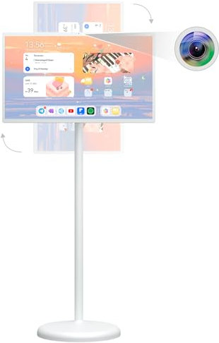 QIXZOCV Écran intelligent de 32 pouces avec écran tactile, moniteur TV Android portable, grand écran FHD IPS, 8 + 128 Go, batterie intégrée de 15 000 mAh, miroir sans fil, support mobile réglable