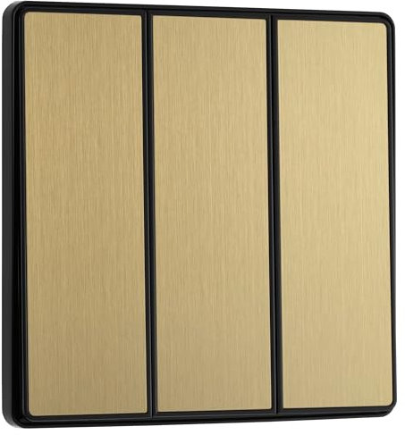 BG Electrical PCDSB43EB Interrupteur mural triple 2 voies à bascule bord à bord Aspect sans vis Bords arrondis Evolve Laiton satiné 20 A 16 AX