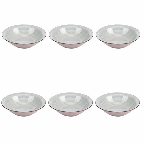 Villa d'Este Home Tivoli 1996 Juego de 6 platos hondos de 21,2 cm de diámetro, de gres pintados a mano, verde salvia, 4 tonos