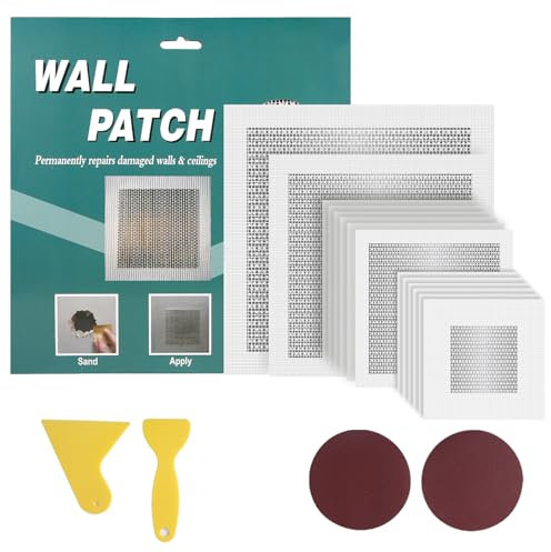 Gosknor 18pcs Drywall Repair Patch Kit, 2/4/6/8 Inch Aluminum Plasterboard Hole Patch with Scrapers & Sandpapers Dry Wall Repair Filler Kit for Fixing Plaster Walls Tools