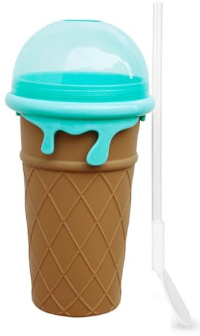 Lansls Slushy Cup, Slush Ice Maker, Homemade Smoothie Cup, Smoothie Pinch Ice Cup, Frozen Drink Cup, Slush Gobelet En Silicone Pour Préparer Des Smoothies Congelés Avec Cuillère à Paille (Marron)