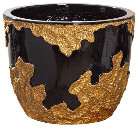 GILDE Übertopf Famosa - Gold-schwarz glänzend - Fiberglas, Poly - Höhe 26cm x Ø 33cm - wasserdichter Topf