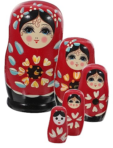 Garneck Set De Poupées Russes Matriochka Bois Peintes Main Jouets Garçon Fille Décoration Maison Rouge Jeu Educatif Bambins
