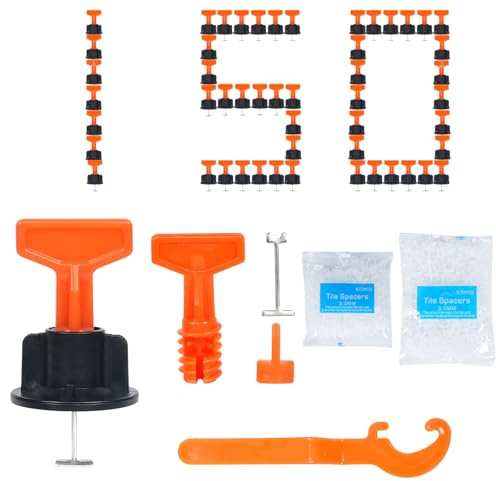 150pcs Tile Leveler Spacers 500PCS 2mm and 500PCS 3mm Tile Spacer, Reusable Tile Leveling System 1/16 Kit with 6pcs Special Wrench and 20pcs Steel Pins for Wall/Floor Tile Installation (150pcs Red)