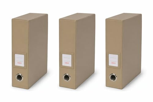 Osco Faux Leather Box File – Paperwork Archive, A4 Document Storage Box with Lock Spring & Press-Stud Fastening, Stylish Home & Office Filing Solution, 37.5×26.5×8 cm, 3-Pack, Light Taupe