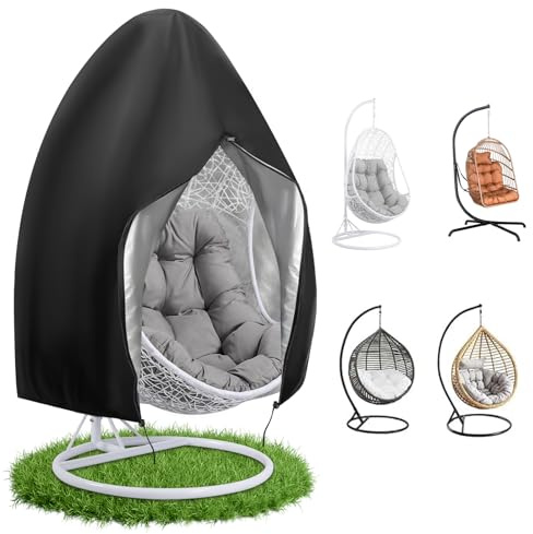 Kingling Egg Chair Cover - Outdoor Single Seat Swing Egg Chair Covers Waterproof with Zipper, Heavy Duty Waterproof Hanging Egg Chair Covers (Cover Only), 131D×165H cm, Black