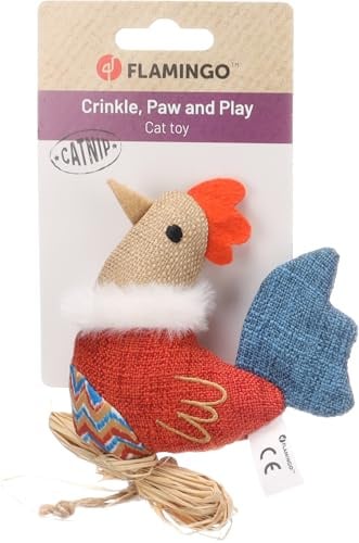 Flamingo Katzenspielzeug – Robla Huhn – 10,5cm – Textil – mit Knistergeräusch & Catnip – bunt – lustiges Katzenspielzeug
