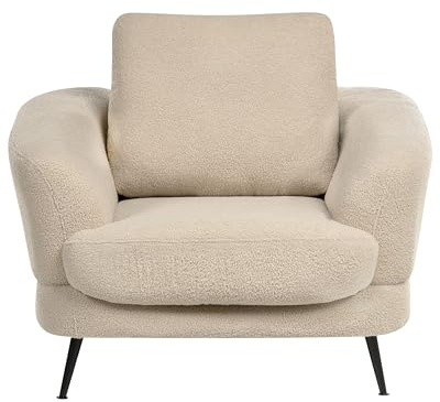 Beliani Fabric Armchair Boucle Upholstery with Armrests Iron Legs Living Room Light Beige Kjaer