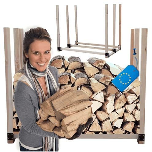 MODO24 Kaminholzregal, Holzunterstand, stabiler Brennholzständer aus massivem Holz, Brennholzregal & Holzlager für Garten, Terrasse & Außenbereich, Kaminholz Aufbewahrung, Abmessungen: 150x116x80 cm