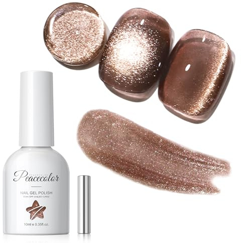 PEACECOLOR Cat Eye Gel Nail Polish with Magnet 10ml, Brown Magnetic Gel Polish Soak Off U V LED Nail Art Design Manicure Salon DIY Home