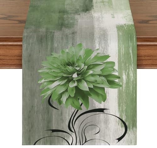 Brylleii Tischläufer Abwaschbar Landhausstil 40x140 Salbei Grün Tisch Läufer Modern Natur Klein Frühling Sommer Tischdekoration Leinen Akzenttisch Dekoratives Tuch Tischdeko für Outdoor Küche