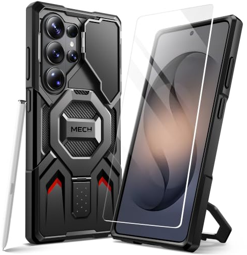 Tongate für Samsung Galaxy S26 Ultra Hülle mit Magnetischer Ständer, Kompatibel mit MagSafe [Integrierte Kameraabdeckung & Ringhalterung] [Schutz nach Militärstandard] rutschfest Handyhülle, Schwarz
